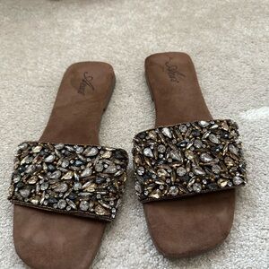 Aldo Brown Flats with Embellished Strap